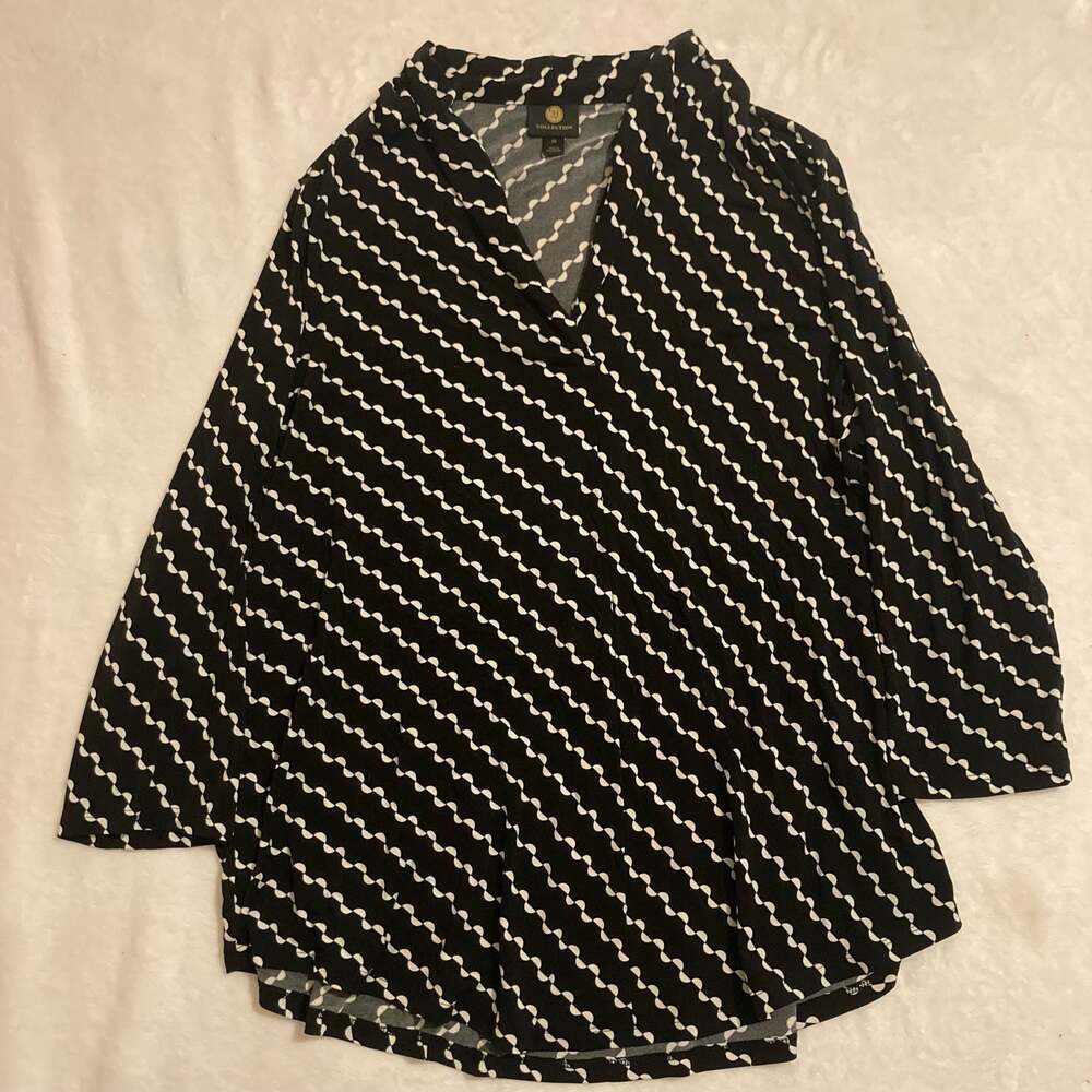 Jm Collection‎ Plus Size V-neck 3/4-sleeve Top, Deep Black Women Sz 2XL